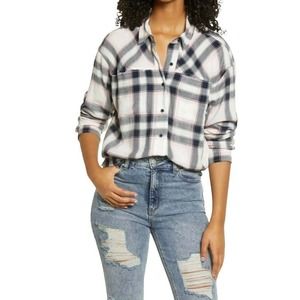 BP High-Low Plaid Button-Up Shirt Size Medium